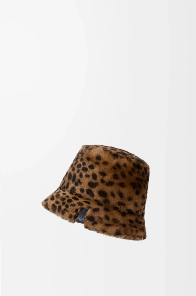 Bucket hat in printed shearling Beige/Brown Bucket hat in printed shearling Beige/Brown