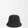 Bucket hat in raffia and calfskin Black