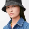 Bucket hat in raffia and calfskin Black