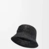 Bucket hat in raffia and calfskin Black