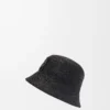 Bucket hat in raffia and calfskin Black