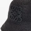 Bucket hat in raffia and calfskin Black
