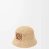 Bucket hat in raffia and calfskin Natural