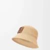 Bucket hat in raffia and calfskin Natural