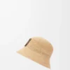 Bucket hat in raffia and calfskin Natural