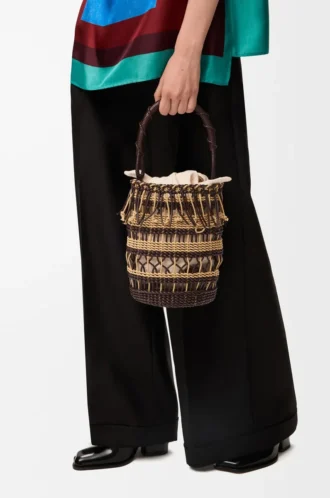 Bucket in cord and leather Dark Brown/Multicolor