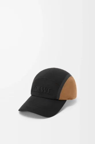 Camp cap in canvas and suede Black/Dark Gold