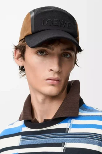 Camp cap in canvas and suede Black/Dark Gold