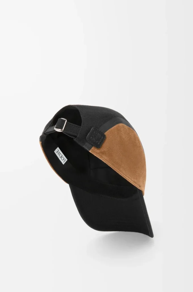 Camp cap in canvas and suede Black/Dark Gold