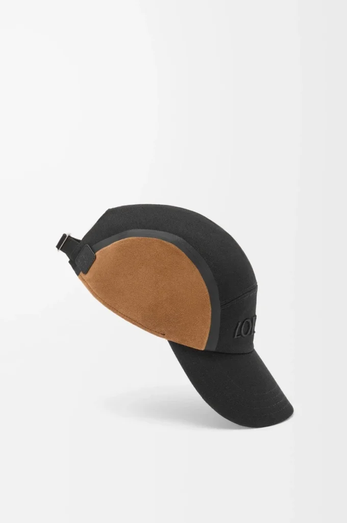 Camp cap in canvas and suede Black/Dark Gold