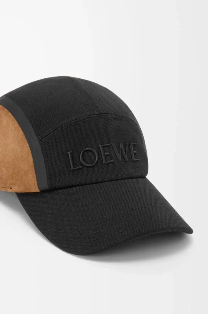 Camp cap in canvas and suede Black/Dark Gold
