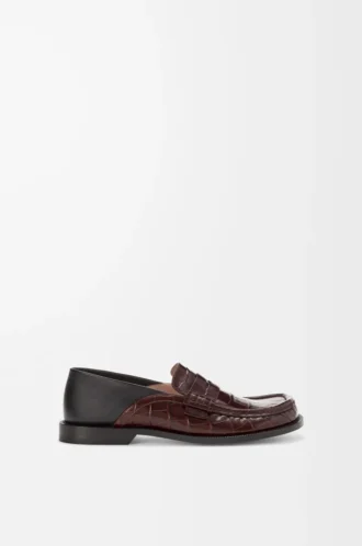 Campo flap back loafer in embossed calfskin and nappa lambskin Dark Brown/Black