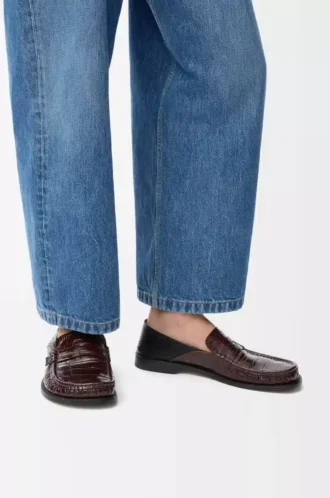 Campo flap back loafer in embossed calfskin and nappa lambskin Dark Brown/Black