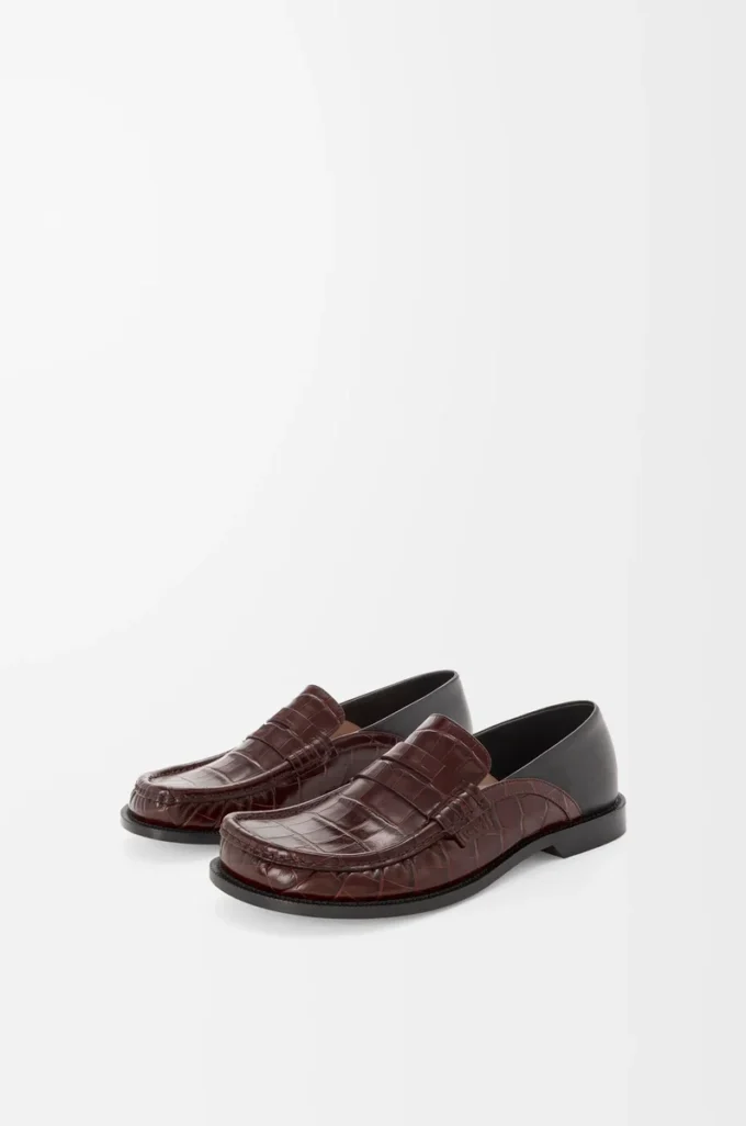 Campo flap back loafer in embossed calfskin and nappa lambskin Dark Brown/Black Campo flap back loafer in embossed calfskin and nappa lambskin Dark Brown/Black