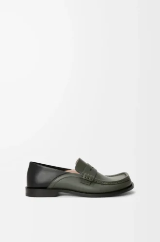 Campo flap back loafer in waxy calfskin Sage/Black