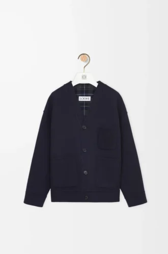 Cardigan in wool and cashmere Navy/Grey