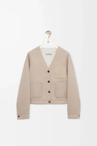 Cardigan in wool and cashmere Sandstone/White