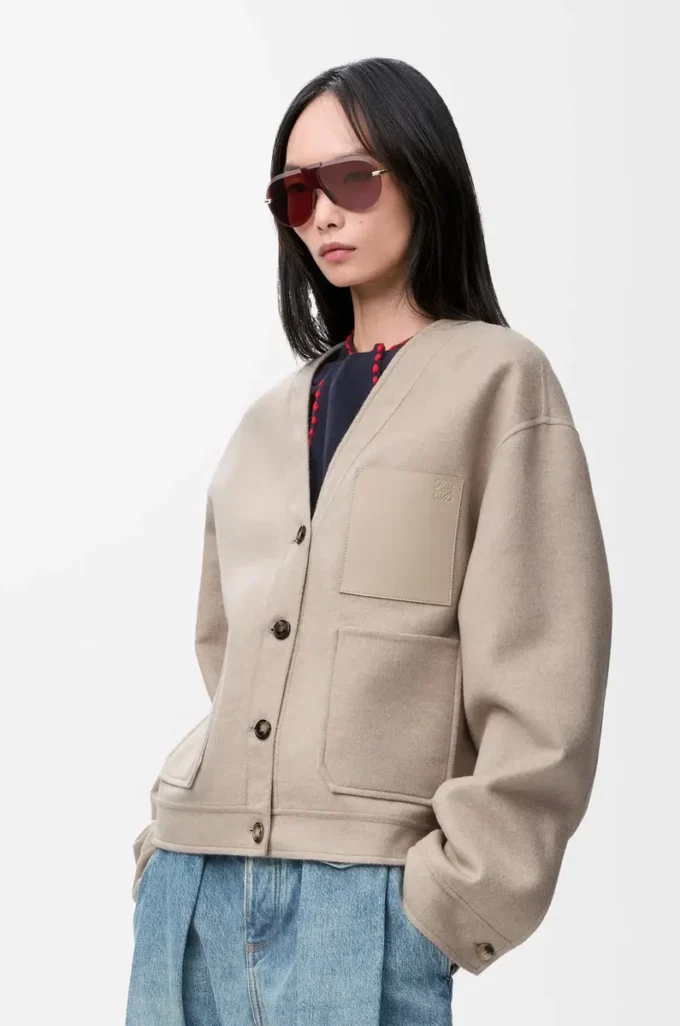 Cardigan in wool and cashmere Sandstone/White Cardigan in wool and cashmere Sandstone/White