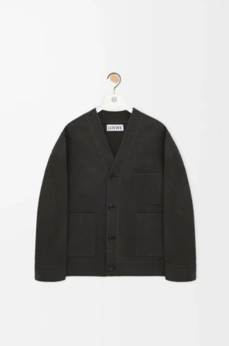 Cardigan in wool and silk Khaki Brown/Blue