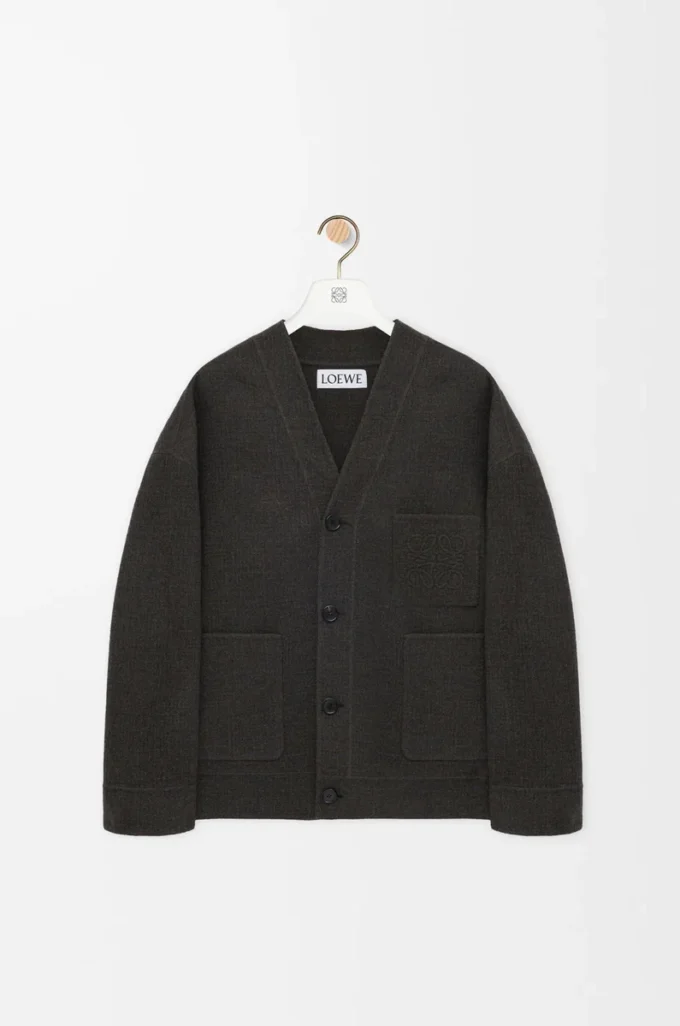 Cardigan in wool and silk Khaki Brown/Blue Cardigan in wool and silk Khaki Brown/Blue