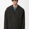 Cardigan in wool and silk Khaki Brown/Blue Cardigan in wool and silk Khaki Brown/Blue
