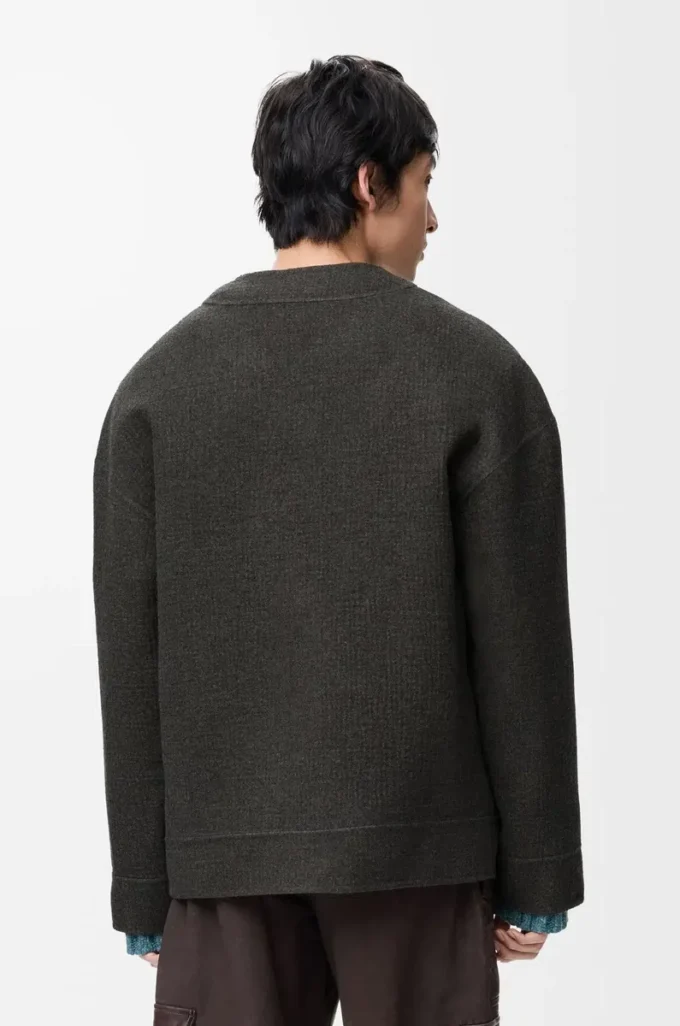 Cardigan in wool and silk Khaki Brown/Blue Cardigan in wool and silk Khaki Brown/Blue