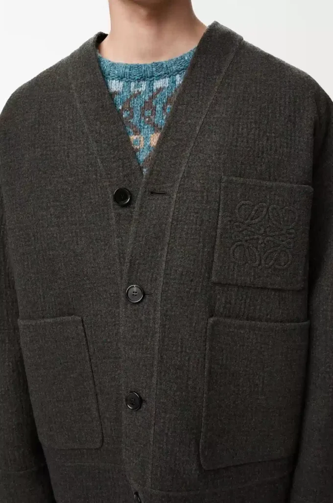 Cardigan in wool and silk Khaki Brown/Blue Cardigan in wool and silk Khaki Brown/Blue