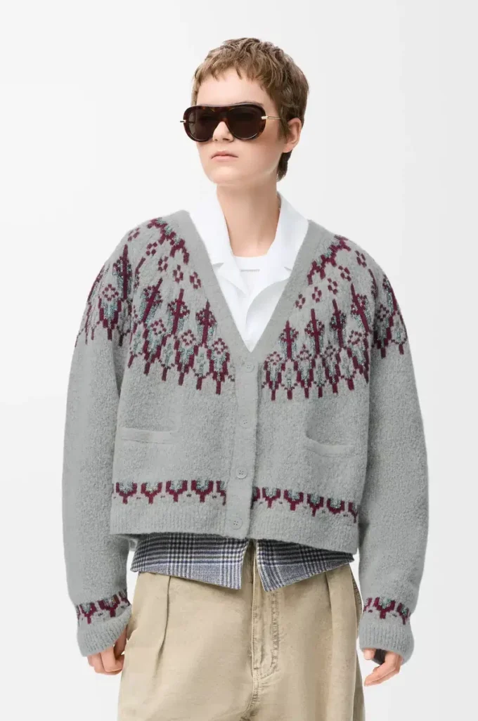 Cardigan in wool blend Light Grey/Multicolor Cardigan in wool blend Light Grey/Multicolor