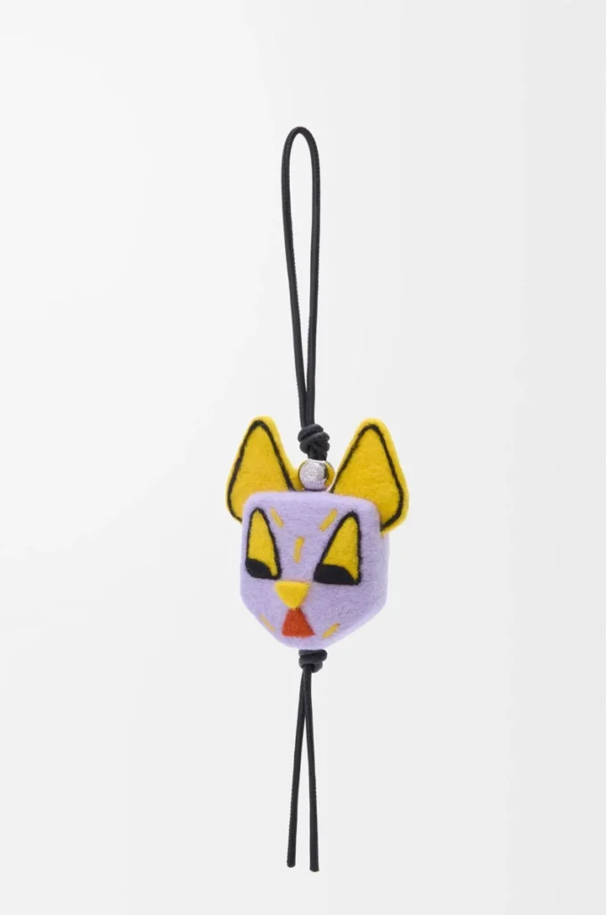 Cat charm in felt Purple/Yellow