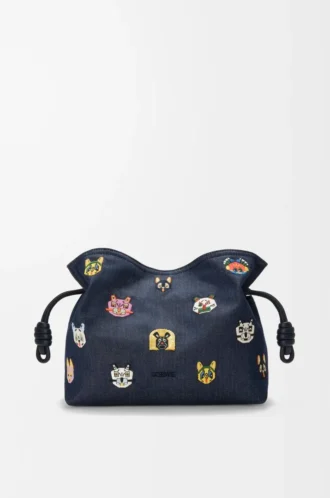 Cats medium Flamenco clutch in embroidered denim Blue