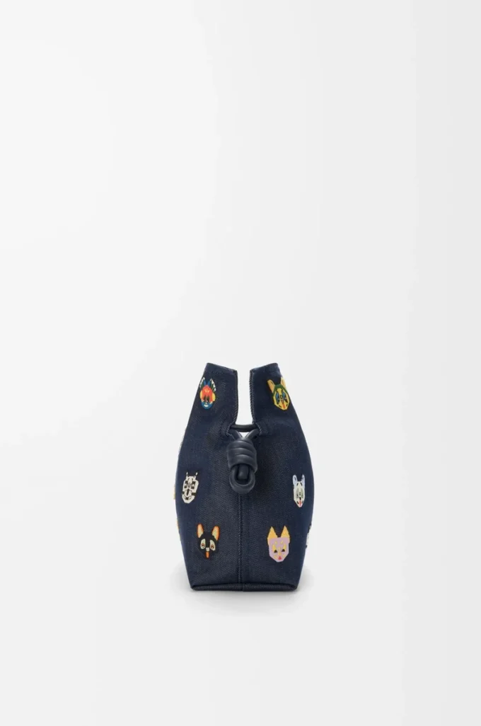 Cats medium Flamenco clutch in embroidered denim Blue Cats medium Flamenco clutch in embroidered denim Blue