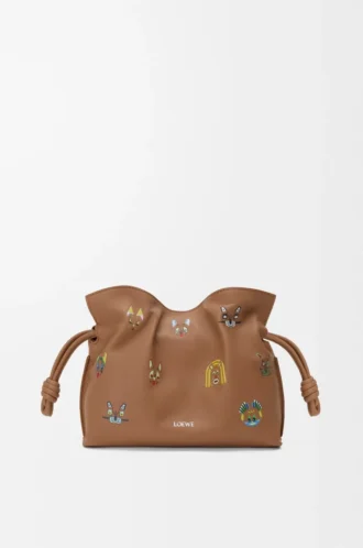 Cats mini Flamenco clutch in nappa calfskin Mocha