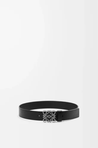 Chunky Anagram belt in supple grained calfskin Black/Vintage Palladium