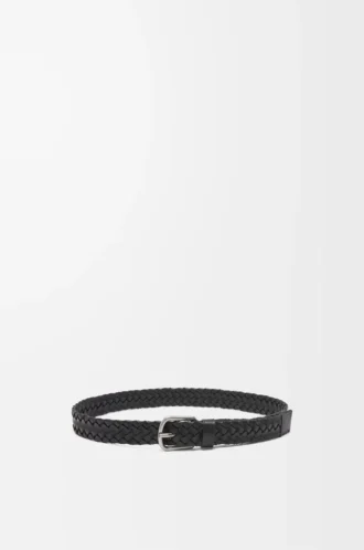 Chunky woven belt in vegetable-tanned calfskin Black/Vintage Palladium