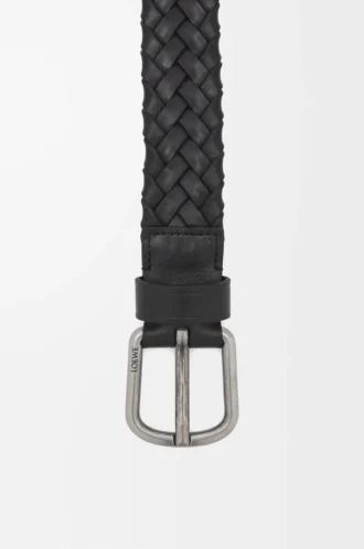 Chunky woven belt in vegetable-tanned calfskin Black/Vintage Palladium