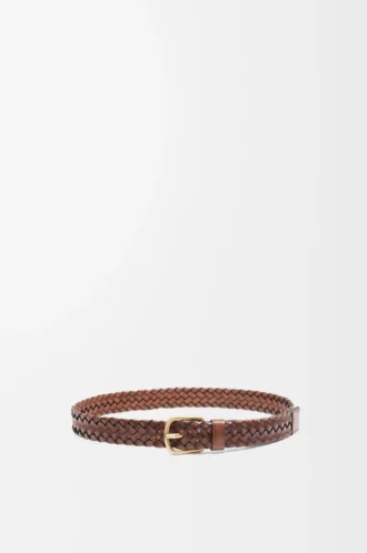 Chunky woven belt in vegetable-tanned calfskin Mogado/Vintage Gold