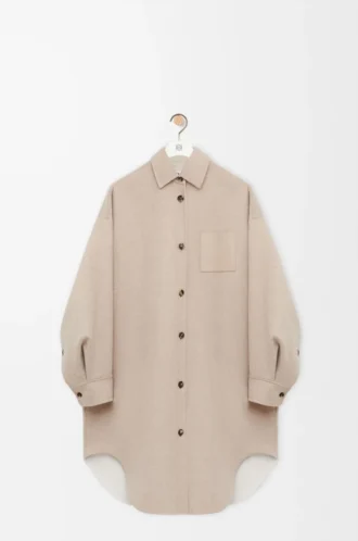 Coat in wool and cashmere Sandstone/White