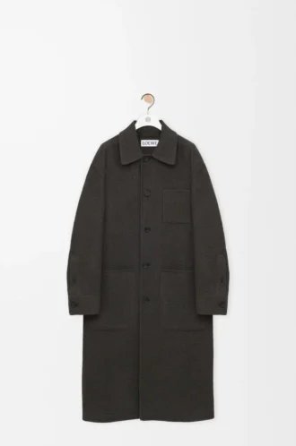 Coat in wool and silk Khaki Brown/Blue