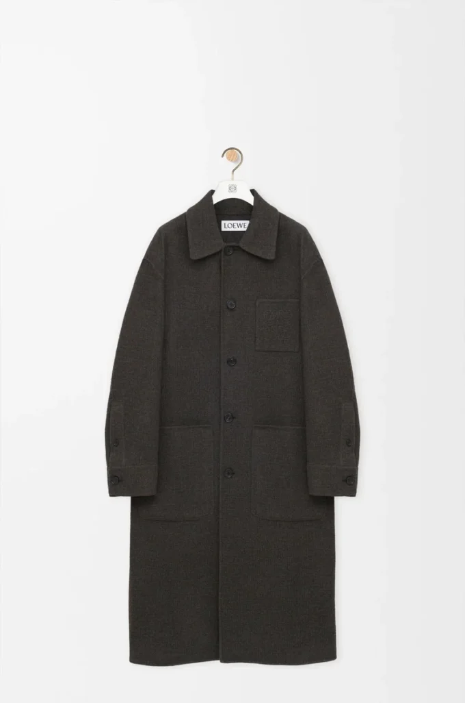 Coat in wool and silk Khaki Brown/Blue Coat in wool and silk Khaki Brown/Blue