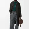 Coat in wool and silk Khaki Brown/Blue Coat in wool and silk Khaki Brown/Blue