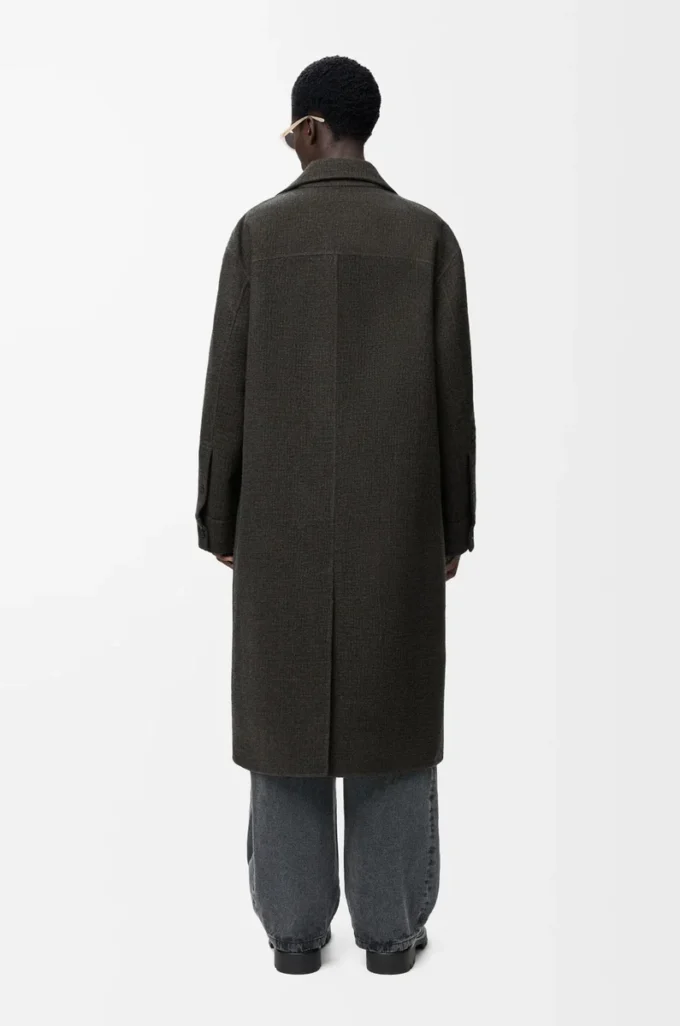 Coat in wool and silk Khaki Brown/Blue Coat in wool and silk Khaki Brown/Blue