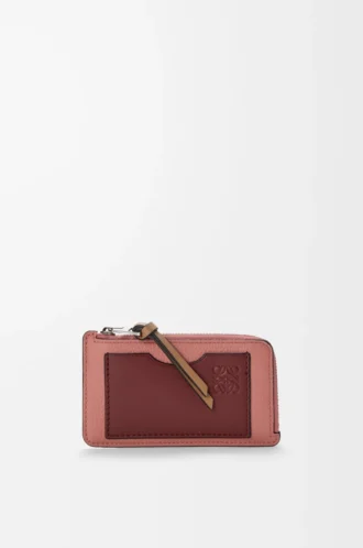 Coin cardholder in soft grained calfskin Blush/Mahogany