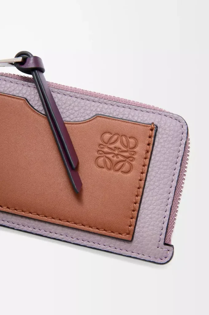 Coin cardholder in soft grained calfskin Dirty Mauve/Squirrel