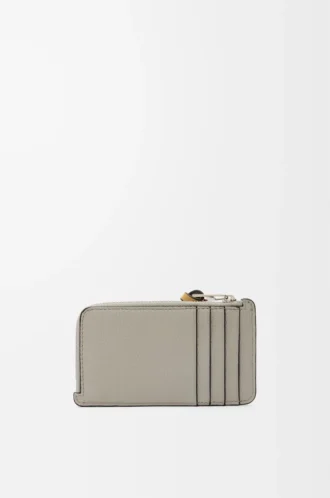 Coin cardholder in soft grained calfskin Shell Grey/Eucalyptus