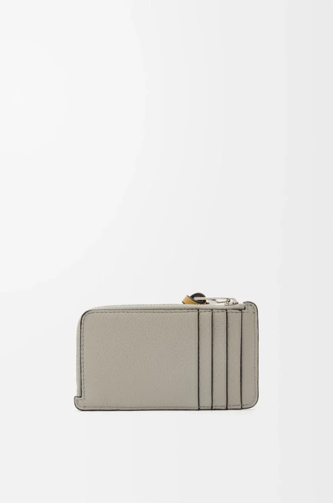 Coin cardholder in soft grained calfskin Shell Grey/Eucalyptus Coin cardholder in soft grained calfskin Shell Grey/Eucalyptus