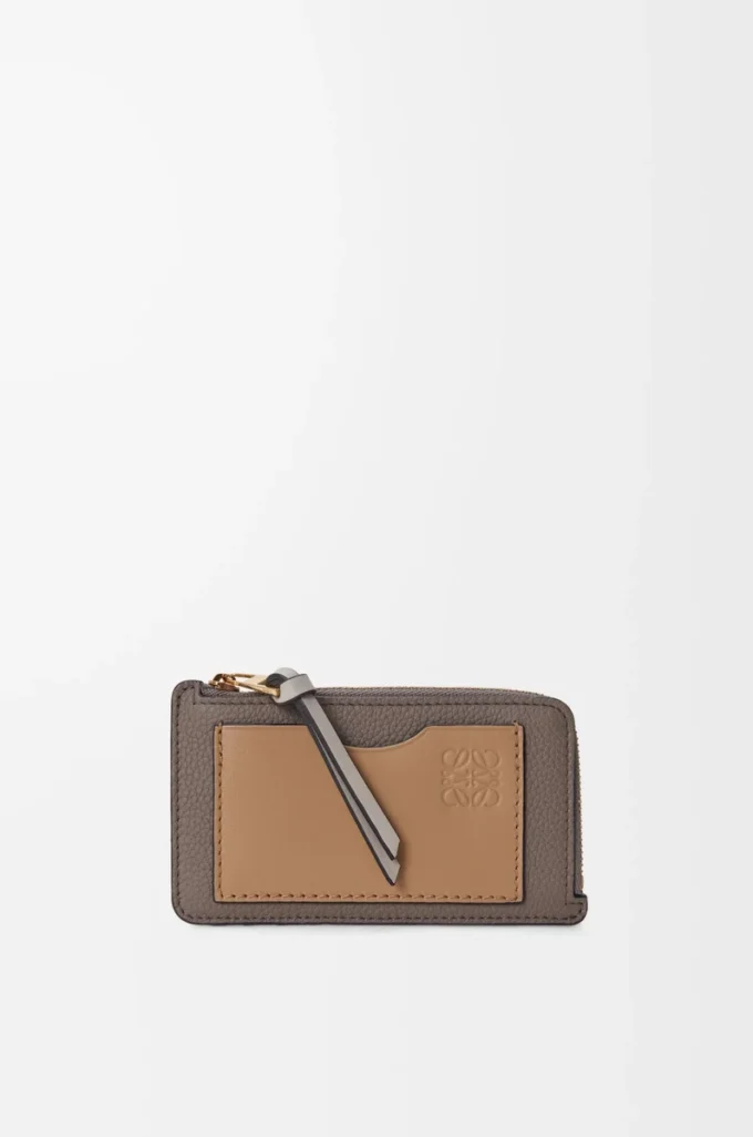 Coin cardholder in soft grained calfskin Taupe/Gold