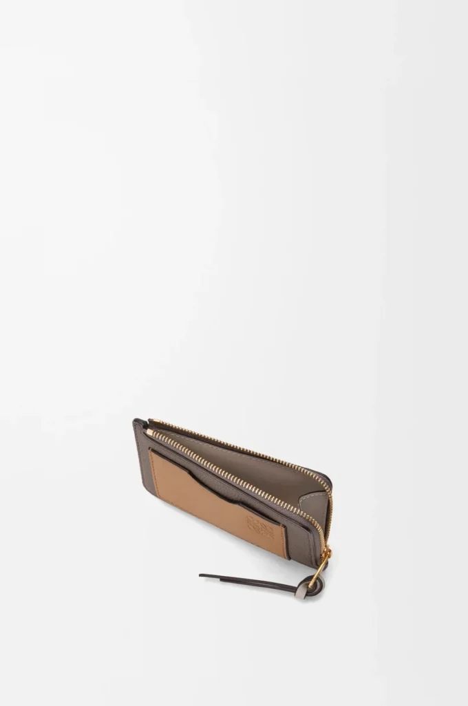 Coin cardholder in soft grained calfskin Taupe/Gold