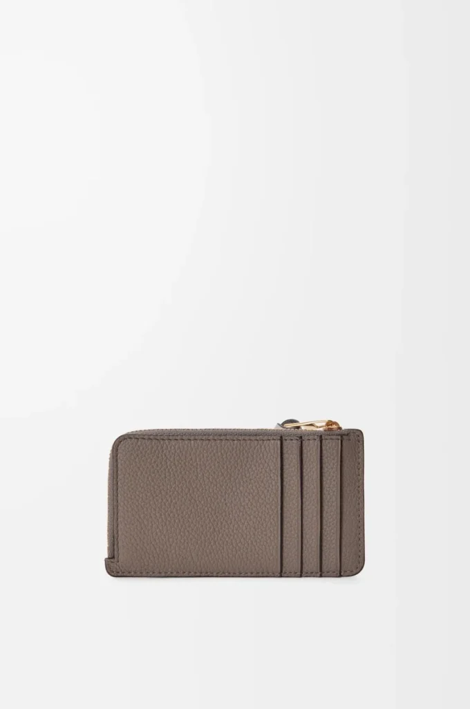 Coin cardholder in soft grained calfskin Taupe/Gold