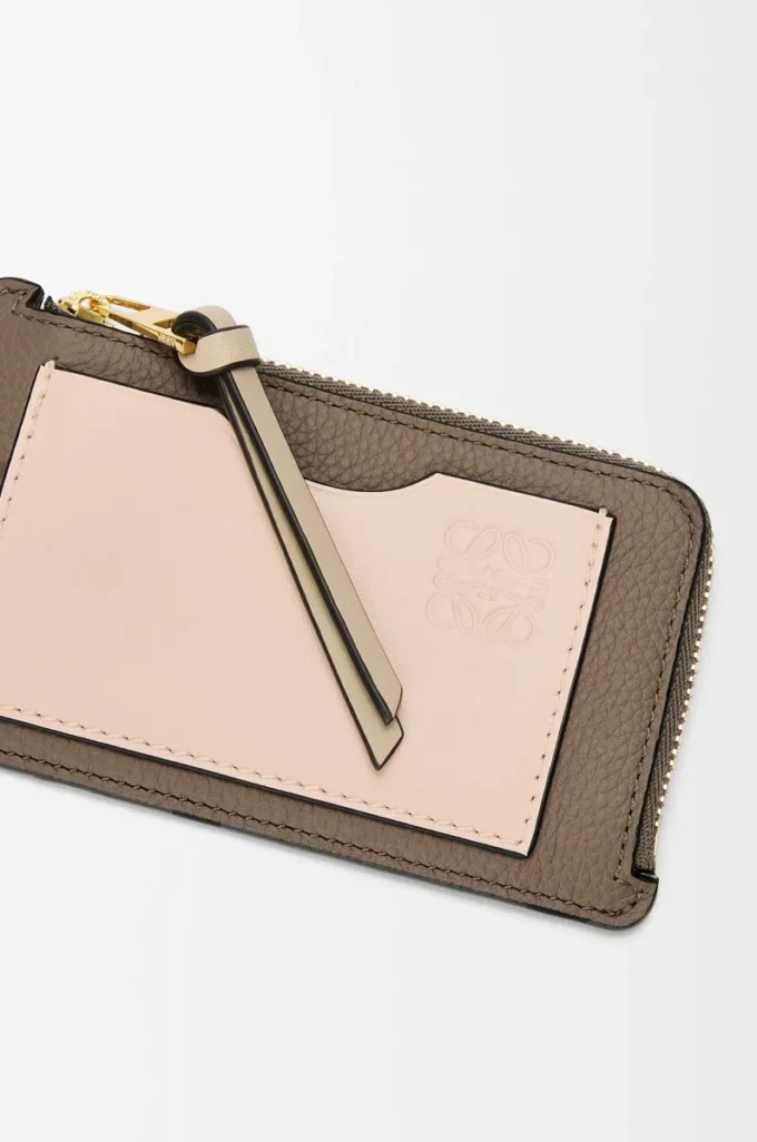 Coin cardholder in soft grained calfskin Taupe/Talc