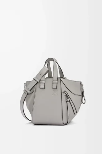 Compact Hammock bag in soft grained calfskin Pearl Grey